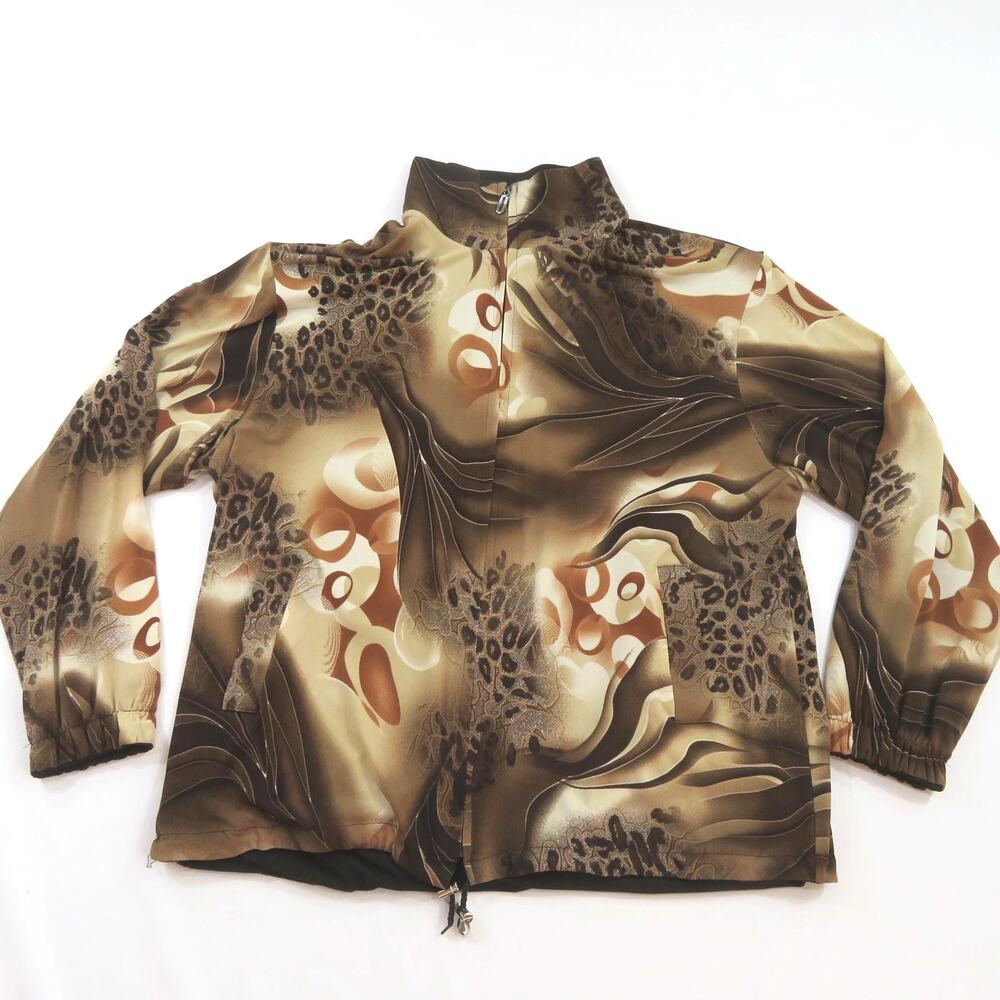 Galore John Farah Jacket Reversible 3d design Brown Beige Womens Sz L-XL 1990s